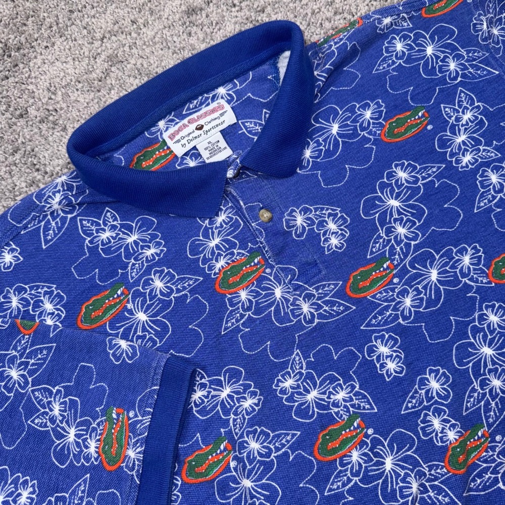 Vintage Florida Gators Boca Classics Polo Mens Floral Tropical Blue XL EXCELLENT